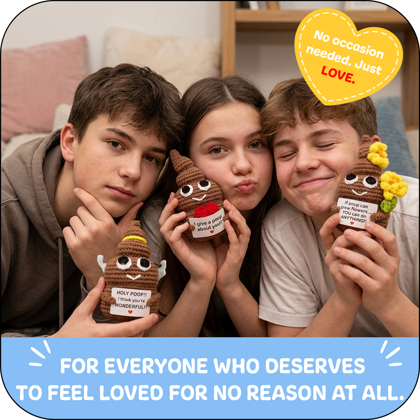 Comfort Cozy Heart Ploppal – Emotional Support Crochet Plush with Affirmation Card, Gift-Ready