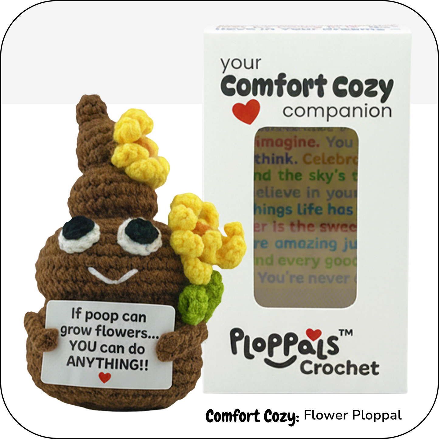 Comfort Cozy Flower Ploppal – Emotional Support Crochet Plush with Affirmation Card, Gift-Ready