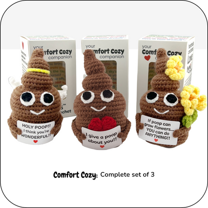 Comfort Cozy Ploppals Variety Set of 3 – Heart, Flower & Holy Emotional Support Crochet Plush with Affirmation Cards, Gift-Ready