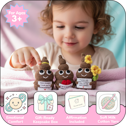 Comfort Cozy Ploppals Variety Set of 3 – Heart, Flower & Holy Emotional Support Crochet Plush with Affirmation Cards, Gift-Ready