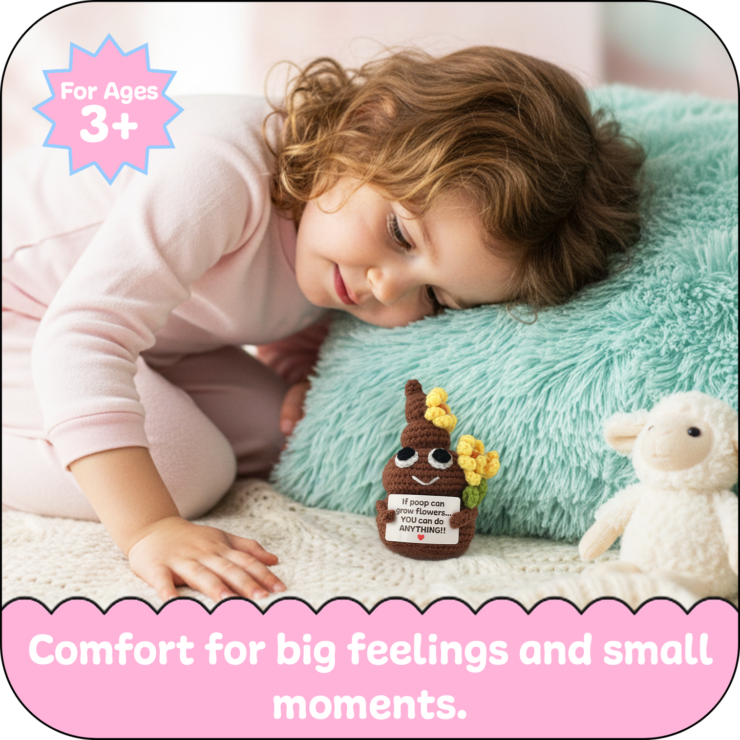 Comfort Cozy Flower Ploppal – Emotional Support Crochet Plush with Affirmation Card, Gift-Ready