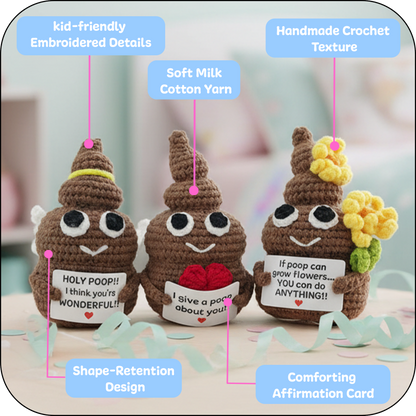 Comfort Cozy Ploppals Variety Set of 3 – Heart, Flower & Holy Emotional Support Crochet Plush with Affirmation Cards, Gift-Ready