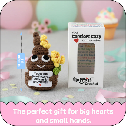 Comfort Cozy Flower Ploppal – Emotional Support Crochet Plush with Affirmation Card, Gift-Ready