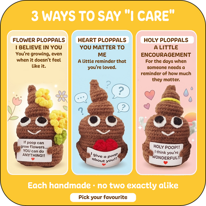 Comfort Cozy Ploppals Variety Set of 3 – Heart, Flower & Holy Emotional Support Crochet Plush with Affirmation Cards, Gift-Ready