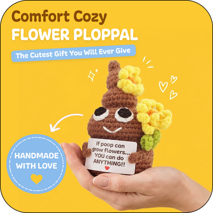 Comfort Cozy Flower Ploppal – Emotional Support Crochet Plush with Affirmation Card, Gift-Ready