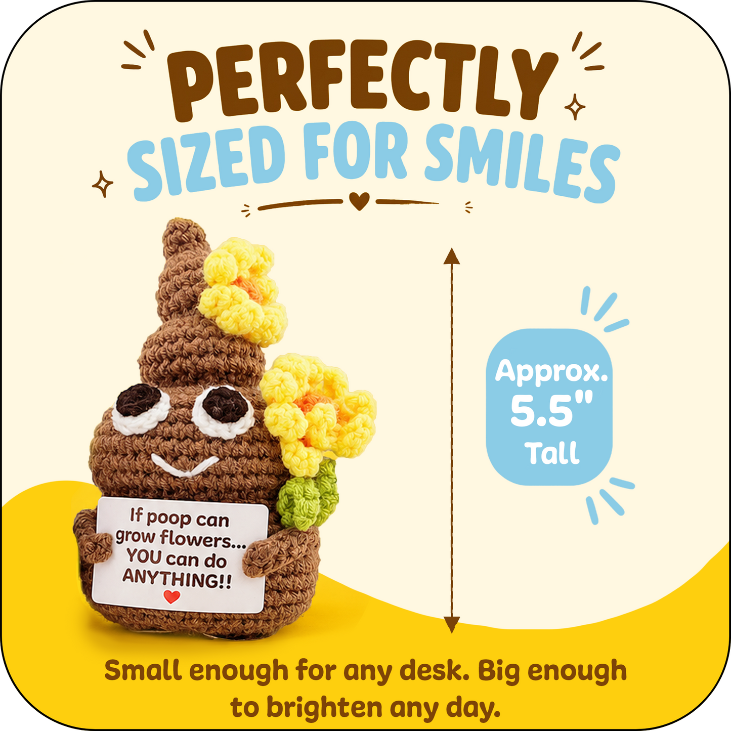 Comfort Cozy Flower Ploppal – Emotional Support Crochet Plush with Affirmation Card, Gift-Ready