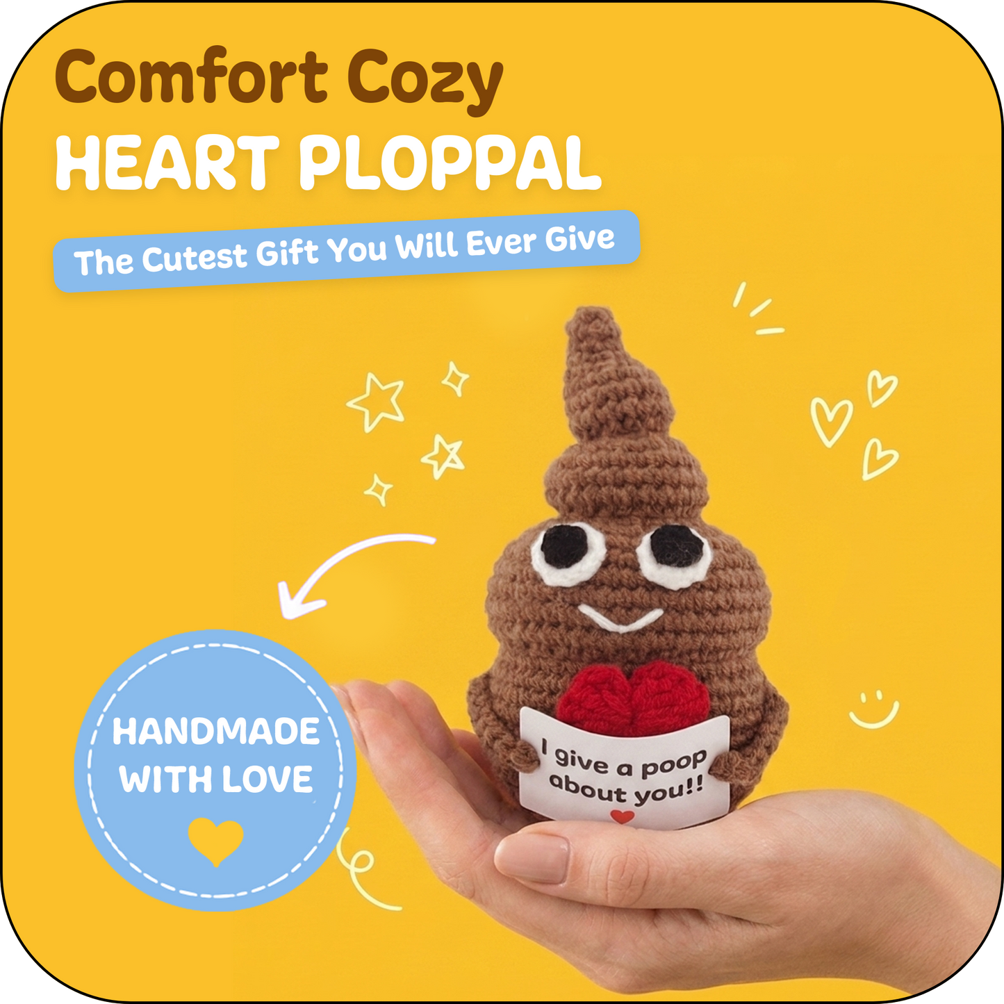 Comfort Cozy Heart Ploppal – Emotional Support Crochet Plush with Affirmation Card, Gift-Ready