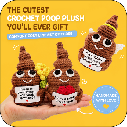Comfort Cozy Ploppals Variety Set of 3 – Heart, Flower & Holy Emotional Support Crochet Plush with Affirmation Cards, Gift-Ready