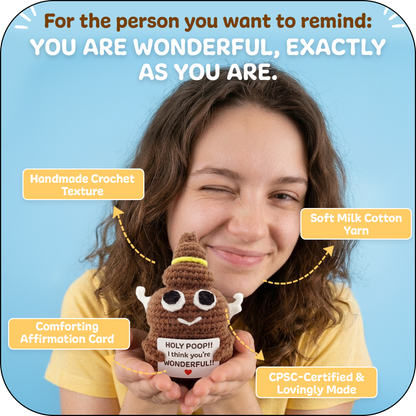 Comfort Cozy Holy Ploppal – Emotional Support Crochet Plush with Affirmation Card, Gift-Ready
