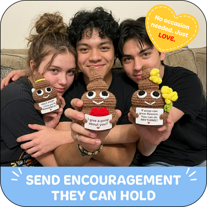 Comfort Cozy Ploppals Variety Set of 3 – Heart, Flower & Holy Emotional Support Crochet Plush with Affirmation Cards, Gift-Ready
