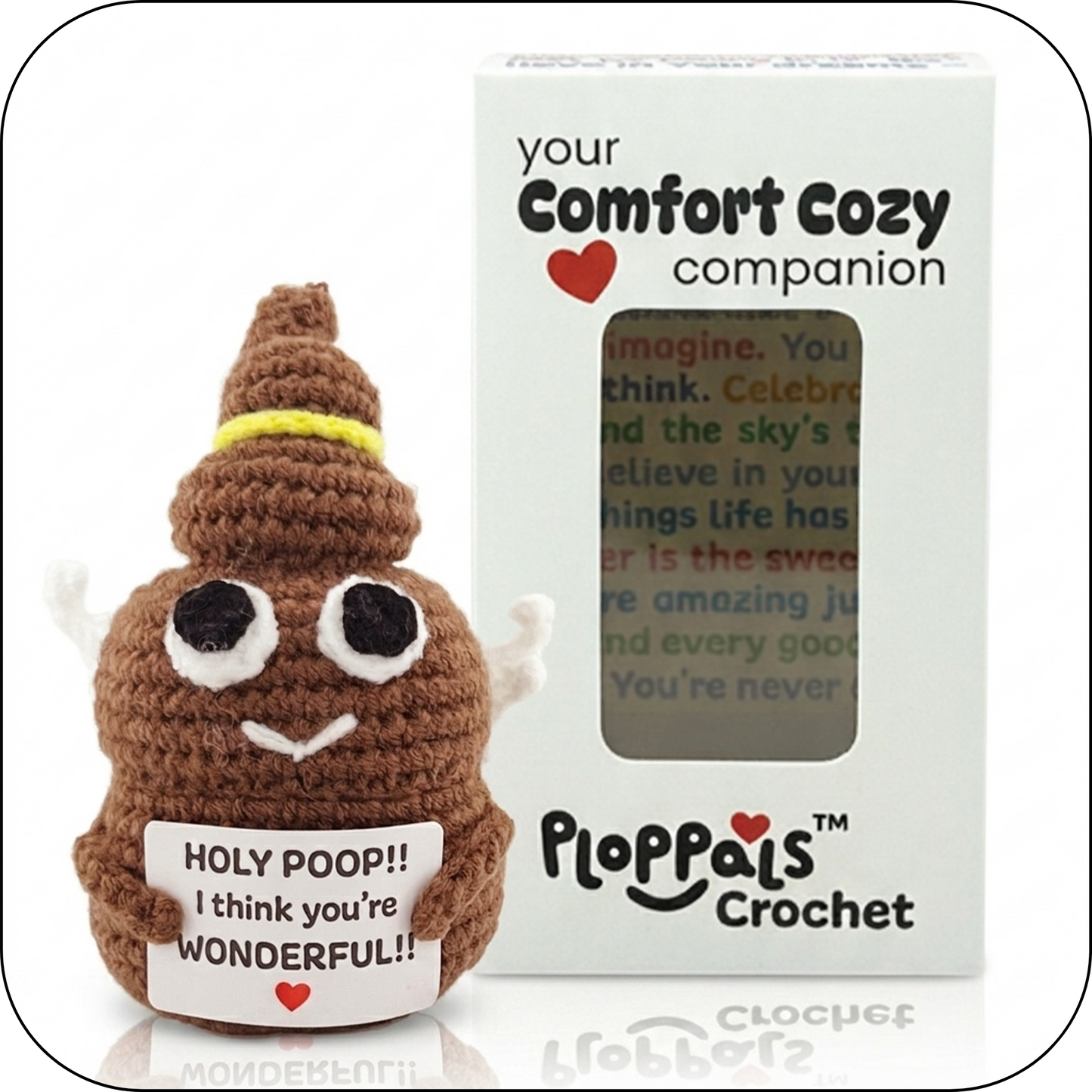 Comfort Cozy Holy Ploppal – Emotional Support Crochet Plush with Affirmation Card, Gift-Ready
