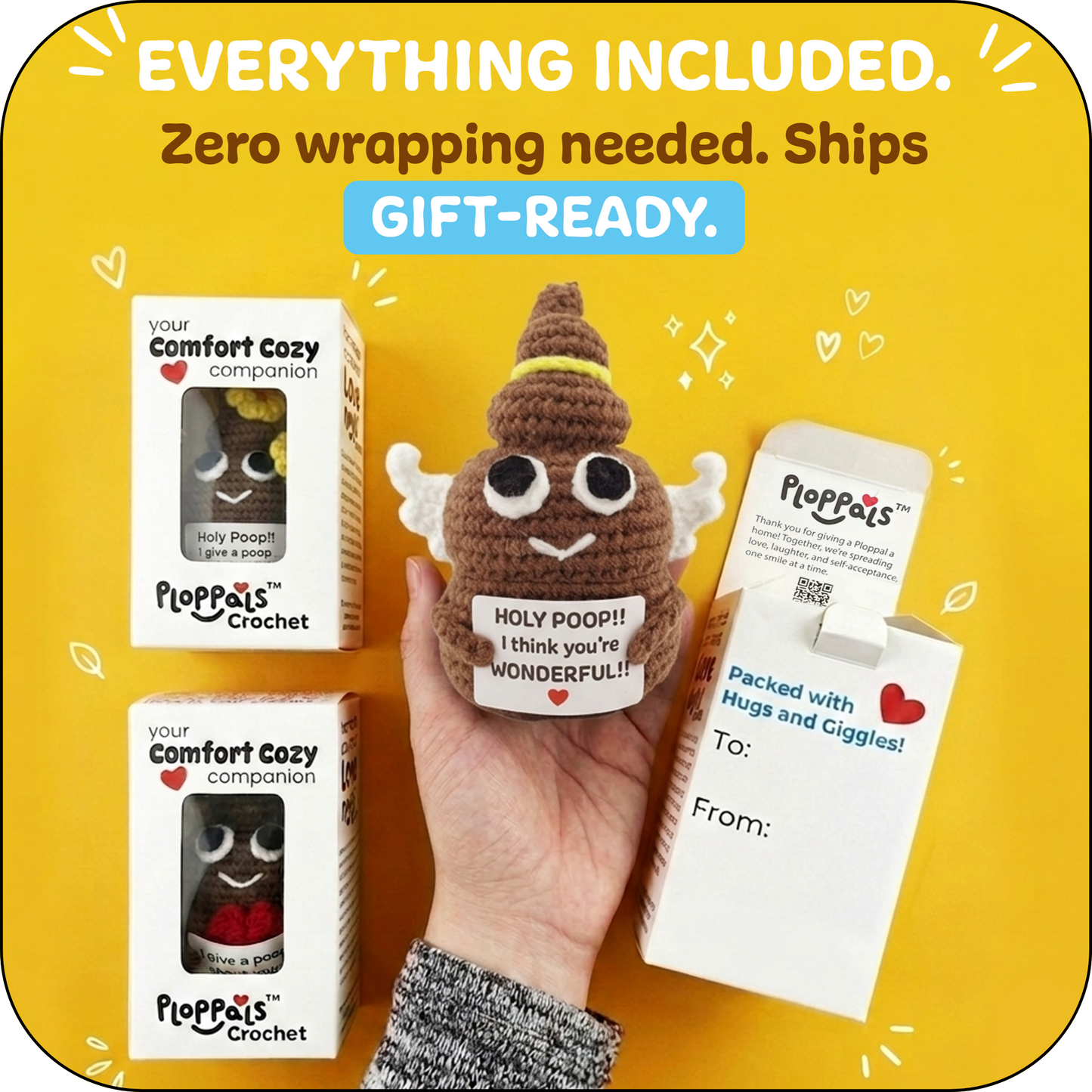 Comfort Cozy Holy Ploppal – Emotional Support Crochet Plush with Affirmation Card, Gift-Ready