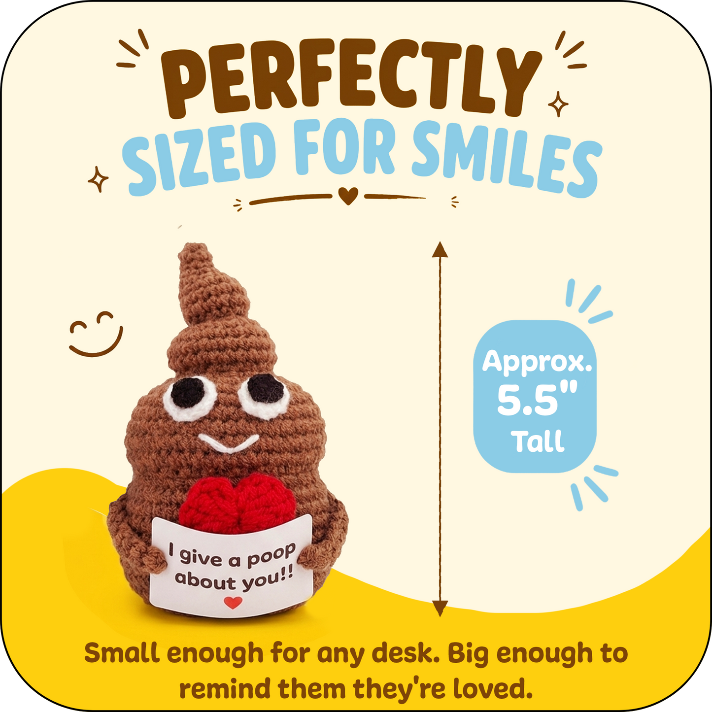 Comfort Cozy Heart Ploppal – Emotional Support Crochet Plush with Affirmation Card, Gift-Ready